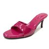 Fashion High Quality Patent Leather Round Toe Women Sandals Fashion Open Toe Thin Heeled Mules Shoes Summer Comfort Shallow Slide Sandal