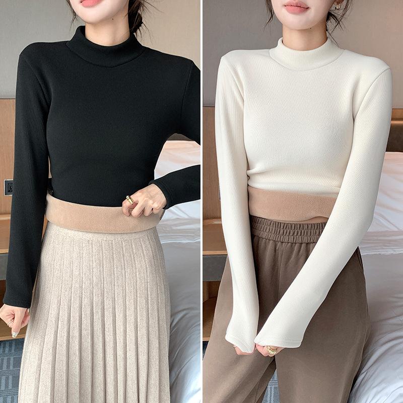 Combination semi-turtleneck slim-fit knitted sweater velvet warm women s clothing small turtleneck m suitable for 40-47.5kg