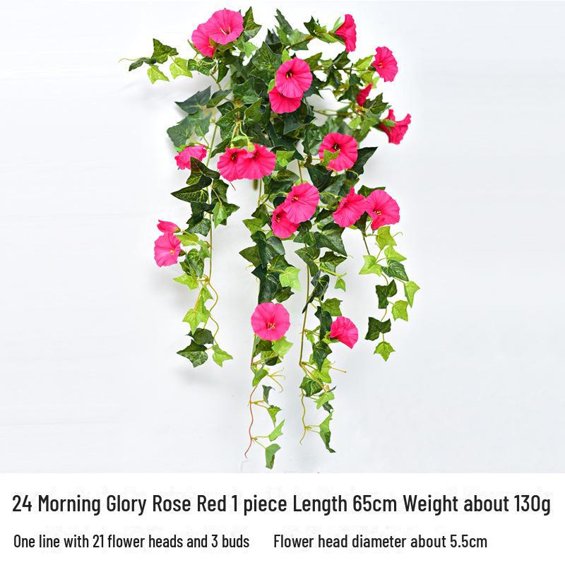 

Искусственная виноградная лоза «Ипомея»: Шелковые цветы-трубы для декоративного подвешивания и настенной демонстрации. розы красного