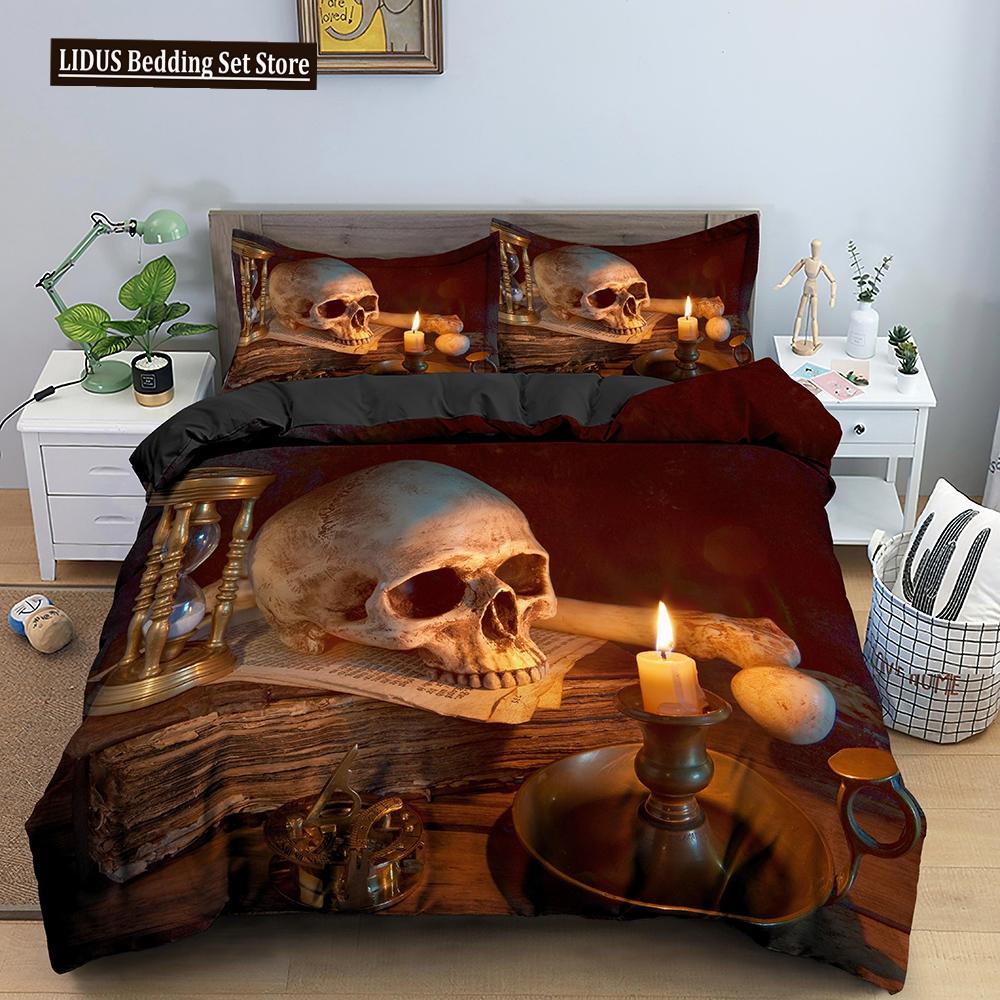 3D Horror Skull Demon Duvet Cover Set Skeleton Gothic Monster Bedding Set Black Comforter Cover For Boys,full Queen Size 2/3pcs