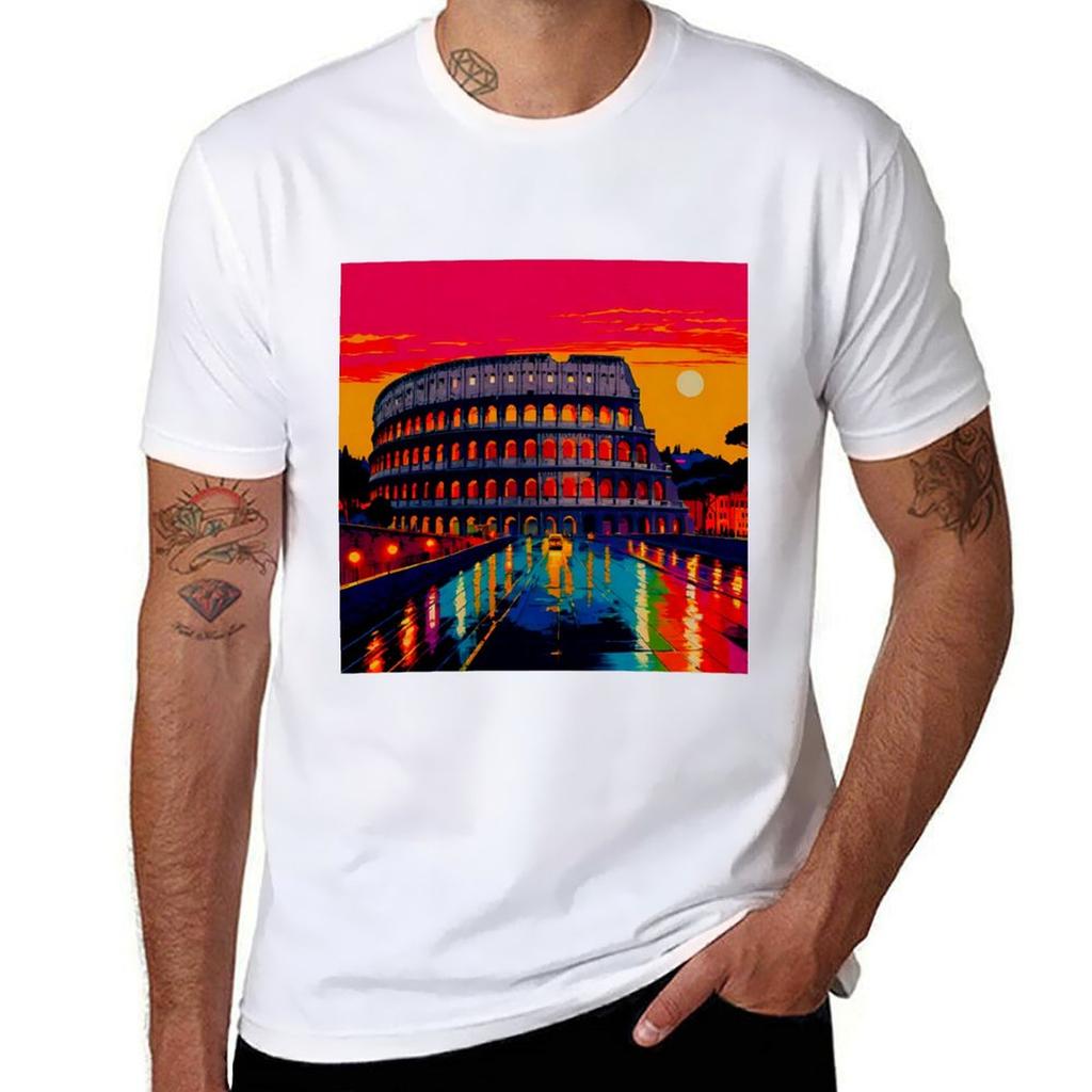 Vibrant Icon Colosseum Of Rome In Color Tshirt Big Size Short Sleeve Casual Top