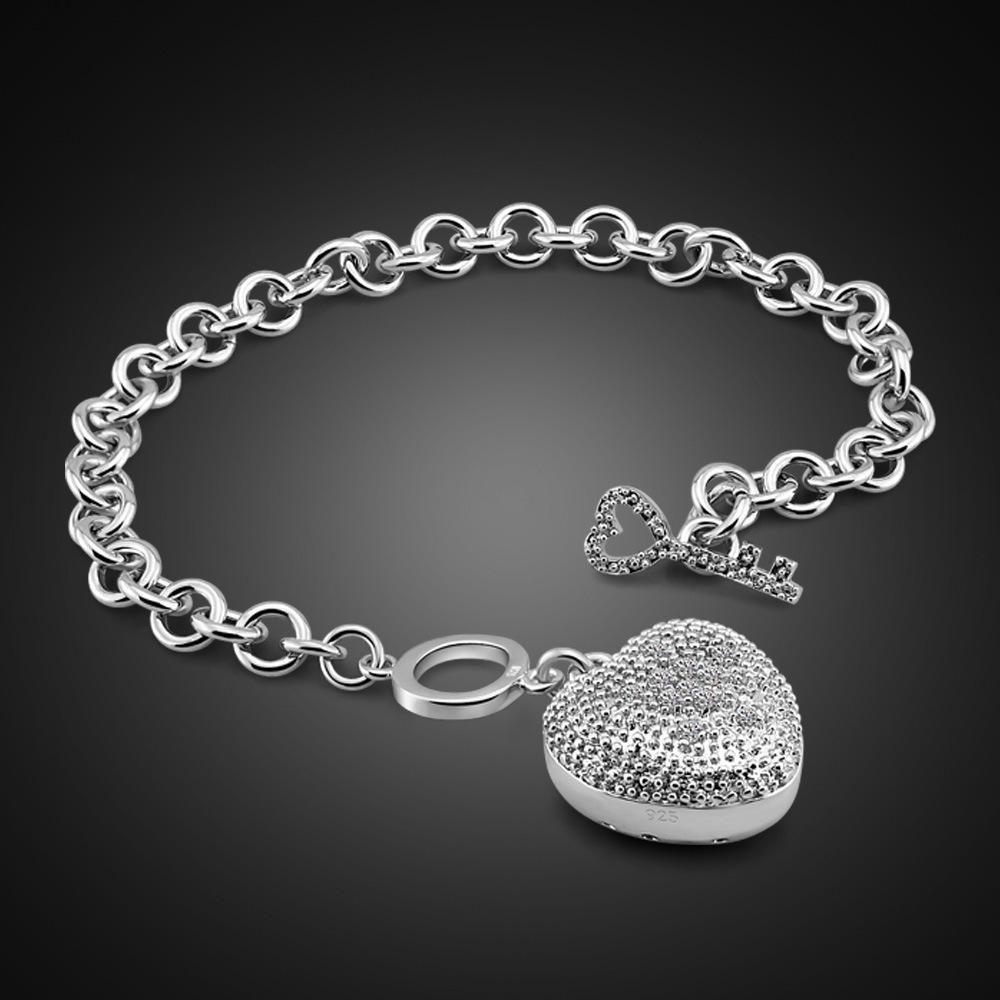 

Женский простой браслет-сердце с цирконами и полным бриллиантом, не содержащий никель, с толстым родиевым золотым покрытием, украшение для руки в виде ключа 16