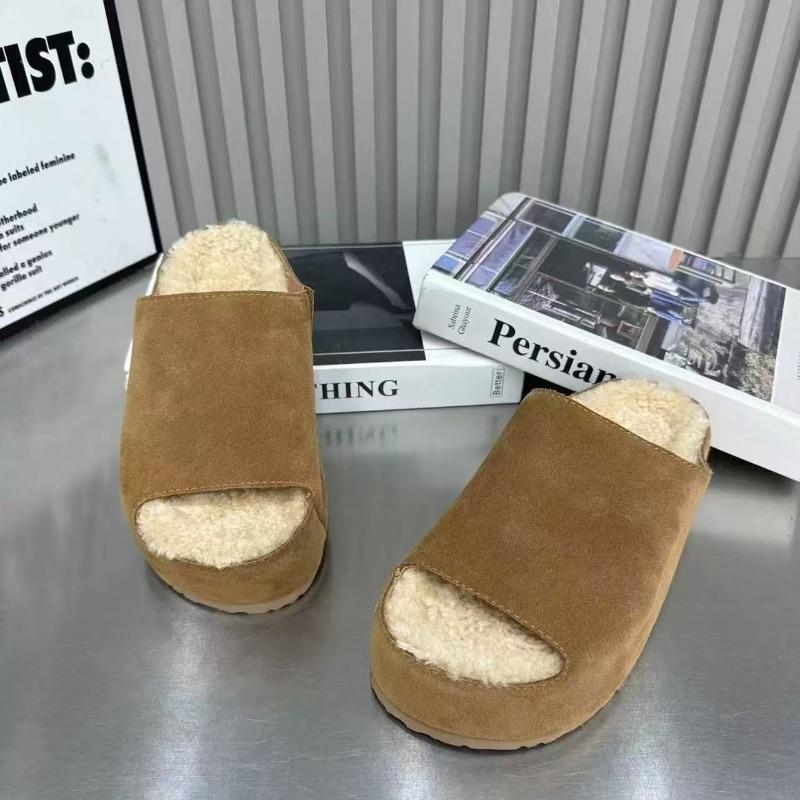 Fashion Flats Slippers Women Suede Fur Platform Shoes 2025 Trend New Fashion Flip Flops Slingback Winter Woman Slides Casual Zapatillas