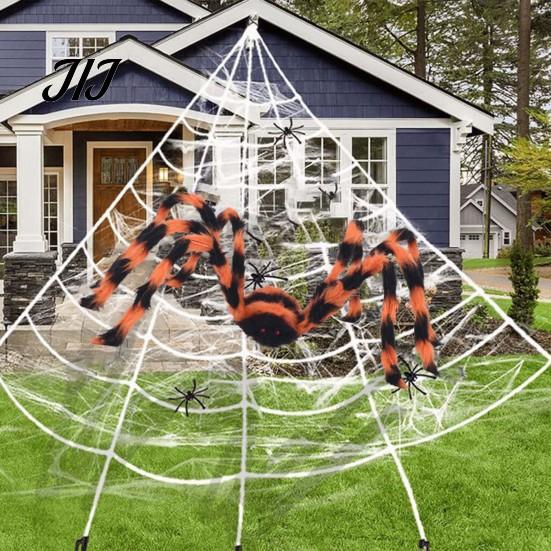 Spooky Indoor Party Decorations Giant Spider, Halloween Scary Orange Black Hairy Spider Decoration, Realistic Furry Prop Spiders for Haunted
