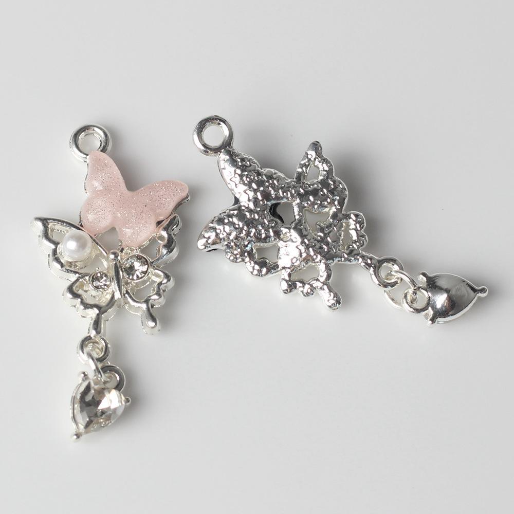 

10Pcs/pack Simple Alloy Zircon Resin Pearl Inlaid With Butterfly Pendant DIY Bracelets Necklaces Jewelry Accessories розовый