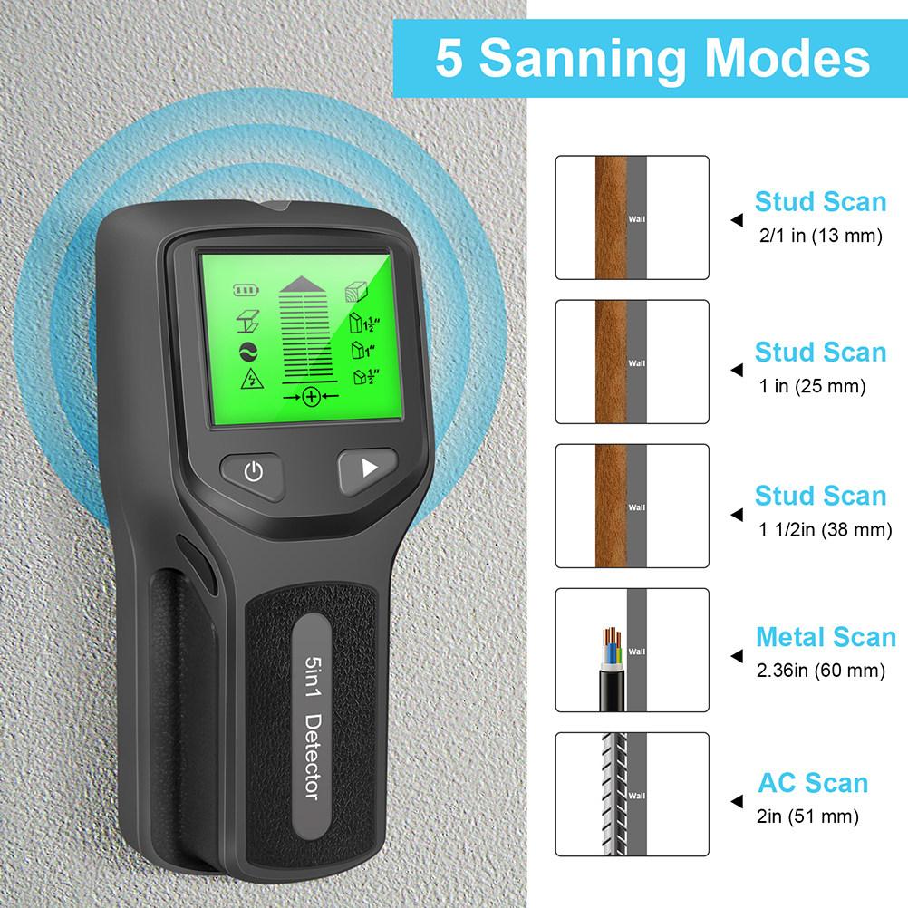 5 in 1 Wall Metal Stud Finder Sensor for Drywall Wood Walls LCD Display Portable Handheld Scanner with Precise