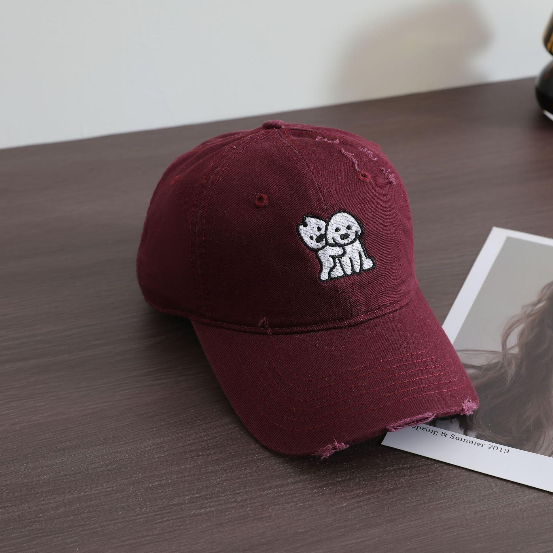 

Уличная корейская бейсболка с милым щенком, женская, весна-лето, универсальная, мультяшная, мужская, парная шляпа M（56-58cm） бордовый