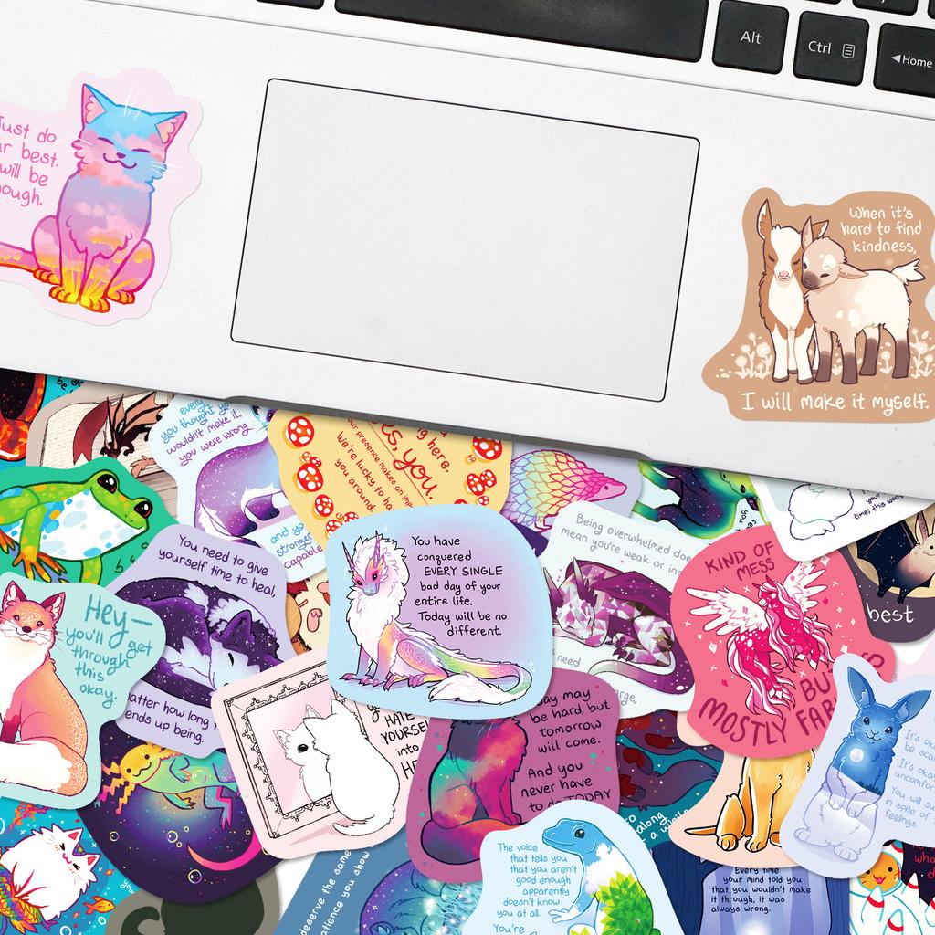50 Healing Text Stickers, Fun And Inspirational Text-On-Video Hand Account Decorative Small Pattern Water Cup