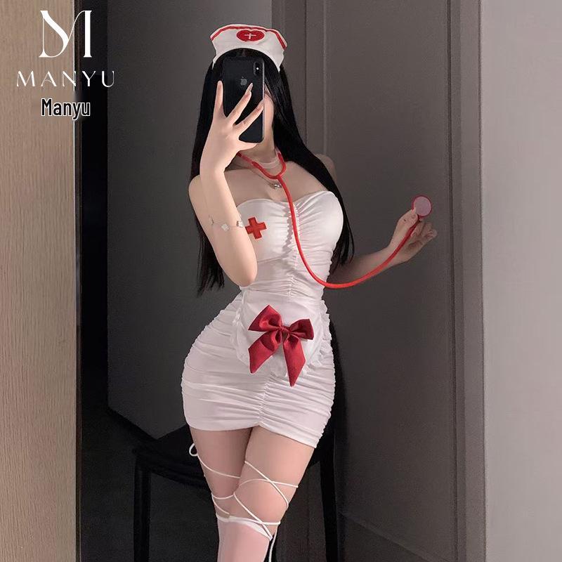 Temptation Nurse Role Play Lingerie Set with Bodycon Skirt and Padding