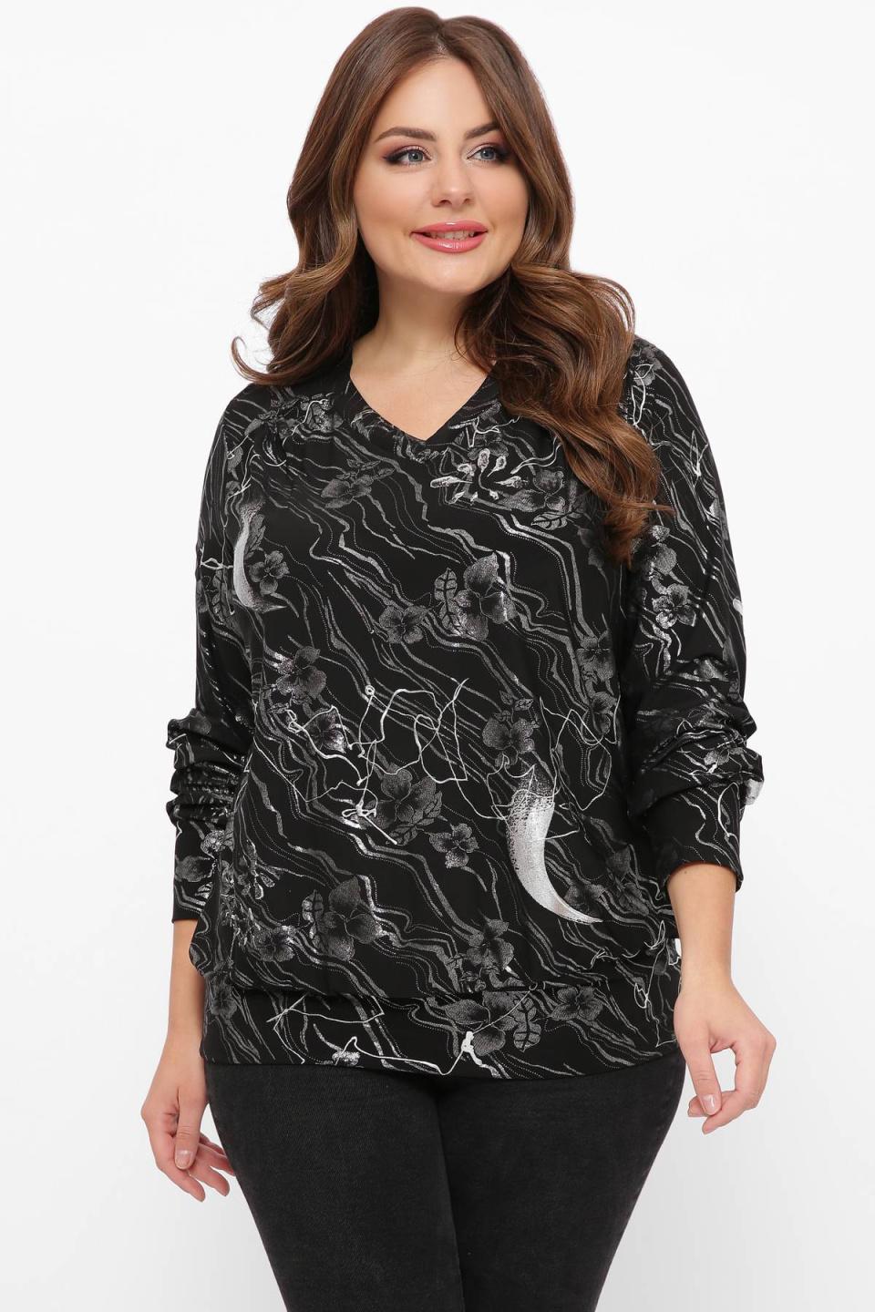 

Трикотажний блузон (квіти срібло) Tatiana ФОРТ 6XL чорний