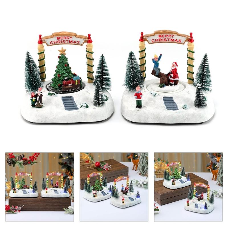 Ecological Friendly Resin Rotating Music Box Christmas Decors with Builts In Music Player and Ambients Lighting Systems