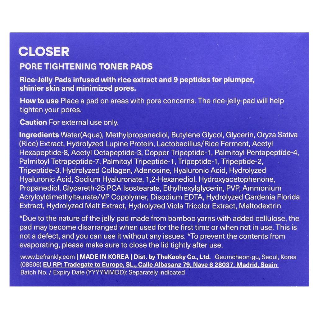 FRANKLY Closer Porenverfeinernde Toner-Pads, 70 Pads, 105ml (3,6 fl oz)