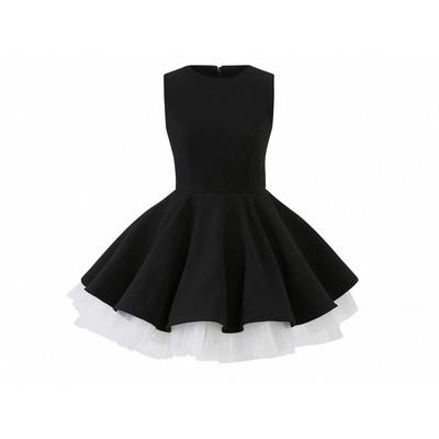 Girly Temperament Waist Fluffy Ballet Style Small Black Dress French Hepburn Dress Contrasting Color Mesh Stitching Sleeveless