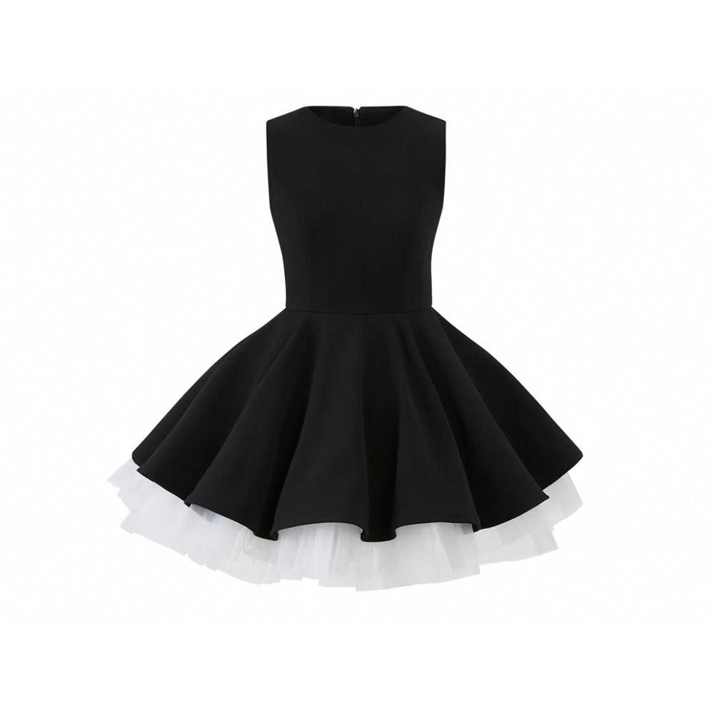 Girly Temperament Waist Fluffy Ballet Style Small Black Dress French Hepburn Dress Contrasting Color Mesh Stitching Sleeveless