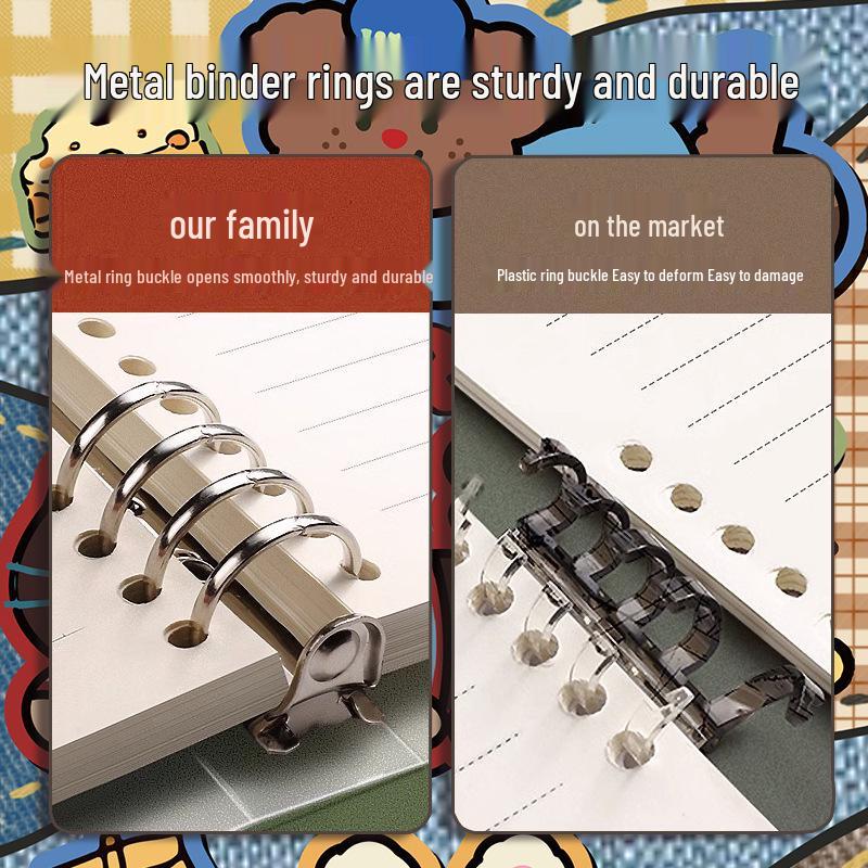 High-Value Denim Loose-Leaf Notebook, B5/A5 Detachable Iron Ring, Cartoon Design for Students