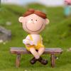 Cute Girl Boy Couple Sit Down Bench Figurine DIY Miniature Landscape Decoration