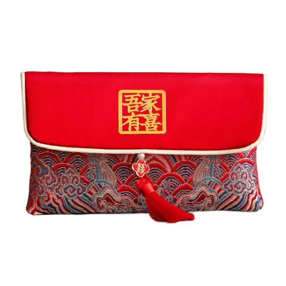 Chinese New Year PU Lucky Red Pockets Button Blessing Words Tassel Red Envelop PU Leather Spring Festival