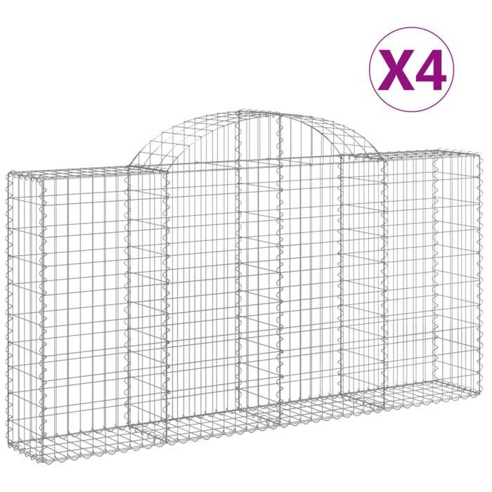 VidaXL Paniers à gabions arqués 4 pcs 200x30x100/120 cm Fer galvanisé, gabion, cage de gabion, panier de mur de gabion, mur 3146112