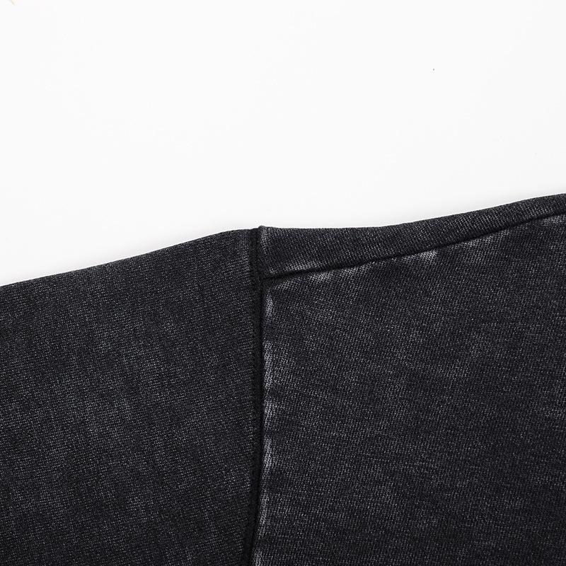 Oversized 350g Cotton Distressed Zip-Up Hoodie - Large, Drop Shoulder, Retro Washed Terry Cardigan