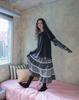 Phased Cottage Mix Pattern Skirt_Black