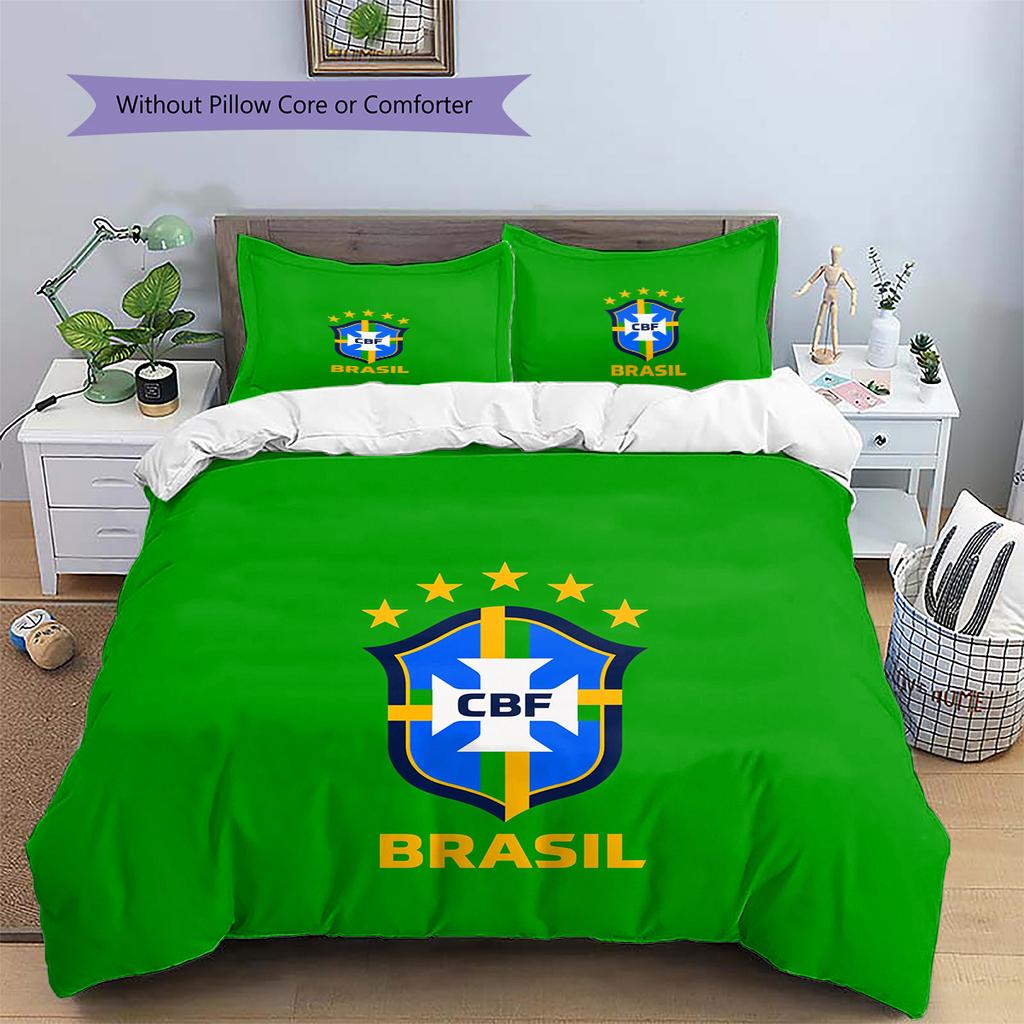 Brazil national football team  Pattern Bedding Quilt Set  Home Decoration  Gift (1 * duvet cover + 2 * pillowcase  without core)