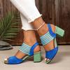 Women's Summer Colorful Ribbon Sandals - High Heel Cross Strap Ankle Strap Sandals, Round Toe Rhinestone Buckle Dressy Sandals for Ladies