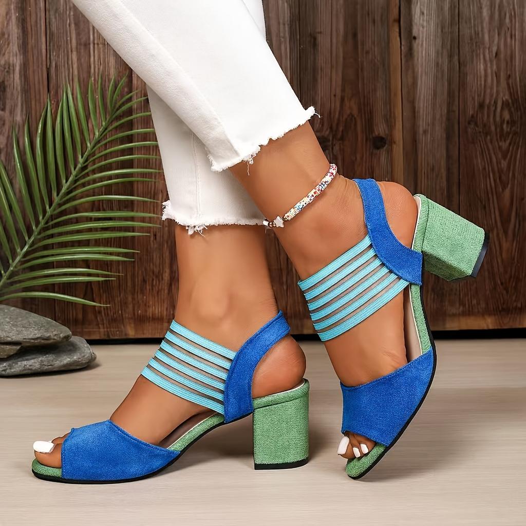 Women's Summer Colorful Ribbon Sandals - High Heel Cross Strap Ankle Strap Sandals, Round Toe Rhinestone Buckle Dressy Sandals for Ladies