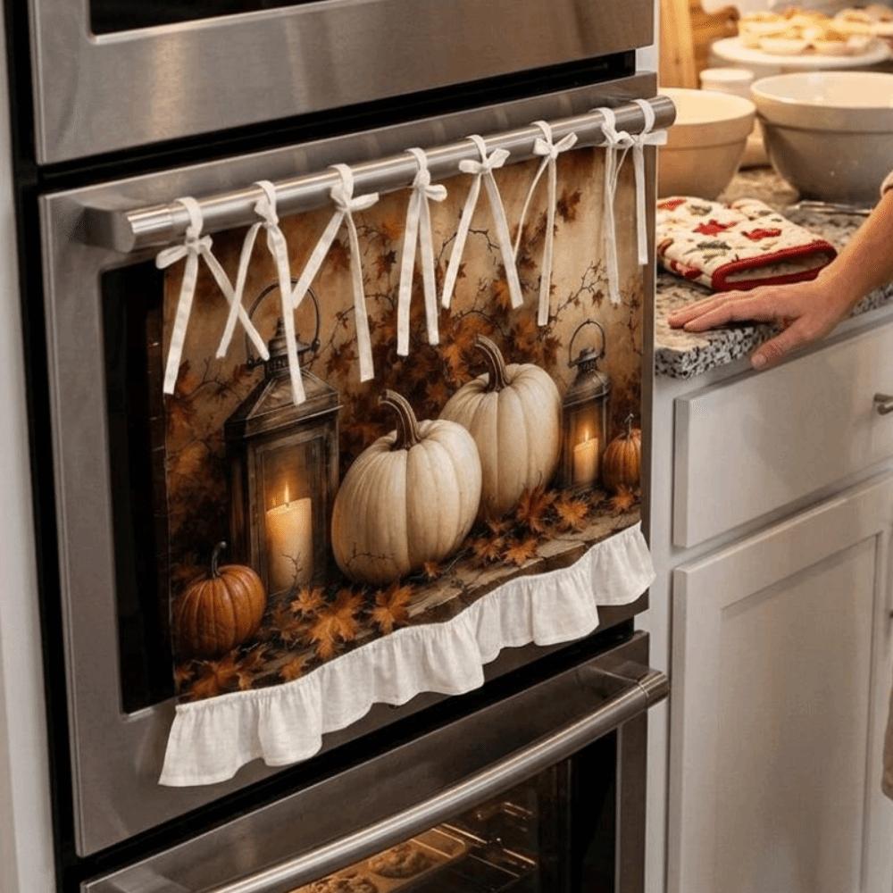 Seasonal Halloween Tie Oven Cover Curtain Pumpkin Ghost Pastoral Style Dishwasher Bow Decor Curtain Snowman Handmade
