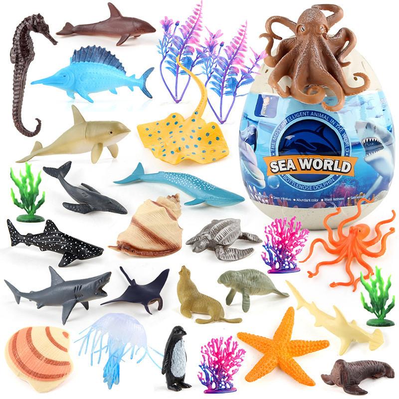 Dolphins Sharke Penguins Children Marine Animal Figures Set Model Toys Decor