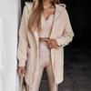 2024 Urban Fashion Hooded Woolen Coat with Drawstring Waist & Metal Buckle Zipper