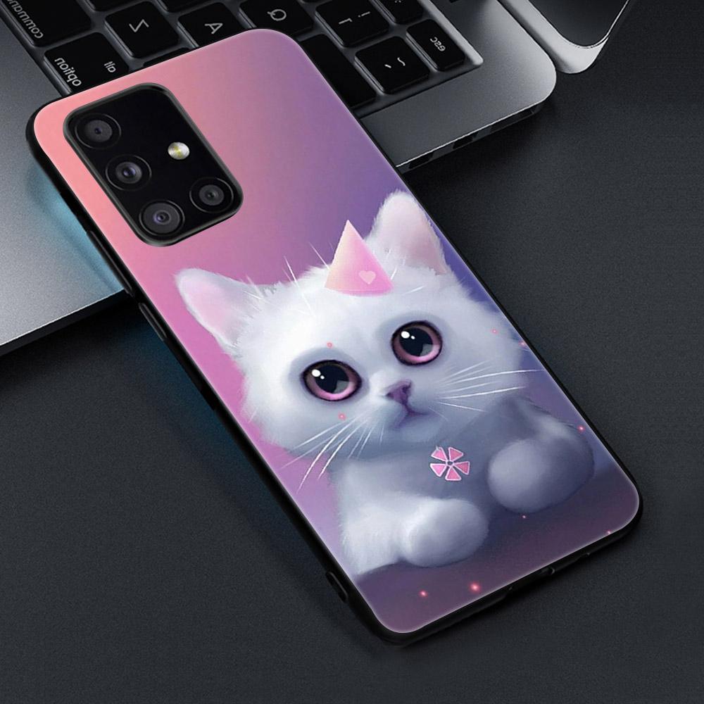 Cute Cat For Samsung Galaxy S21 A51 S20 A50 A71 A70 A20 A40 S10 S9 S8 Plus Ultra S10e NOTE 10 9 8 Plus Black Soft TPU Phone Case