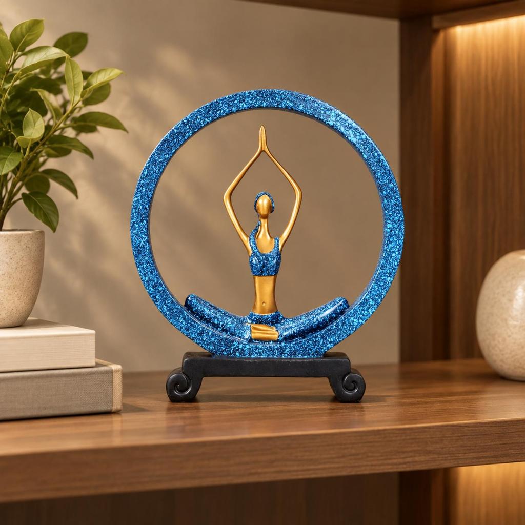 Meditation Figurine Sculpture Elegant Circular Frame Statue Sturdy Freestanding Tabletop