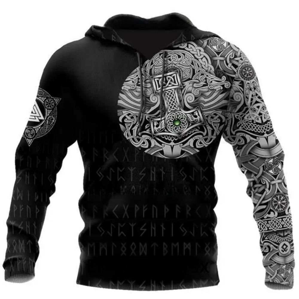 ETST 011 Herfst/winter Uniek Heren Sweatshirt Cool Dierenprint Streetwear Viking Serie Hoodie 2XL