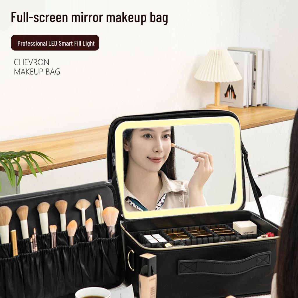 Women's LED Light Makeup Bag with Mirror 2025 – Large Capacity Handheld Cosmetic Storage Box