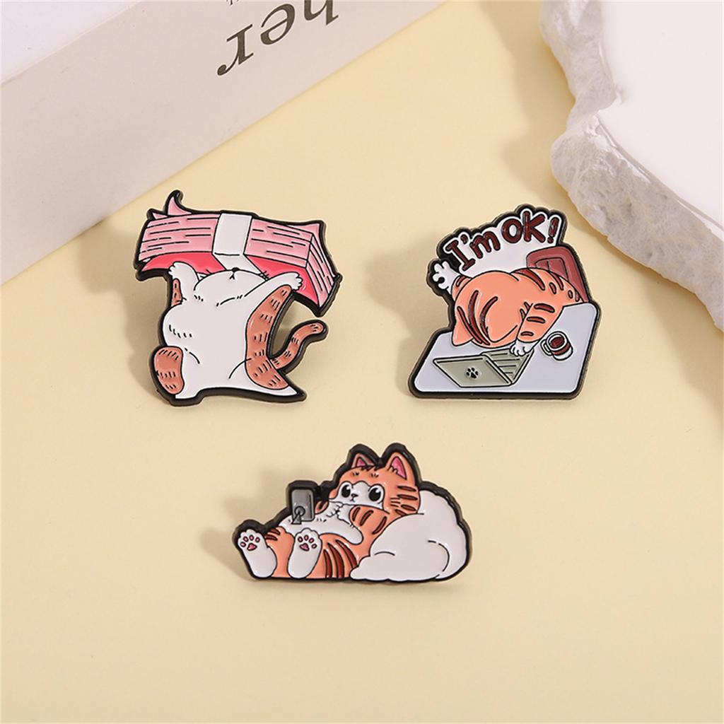 Playful Orange Cats Brooch Alloy Metal Animal Jewelry Accessory Clothing Accessories For Casual Outfits And Gift Giving