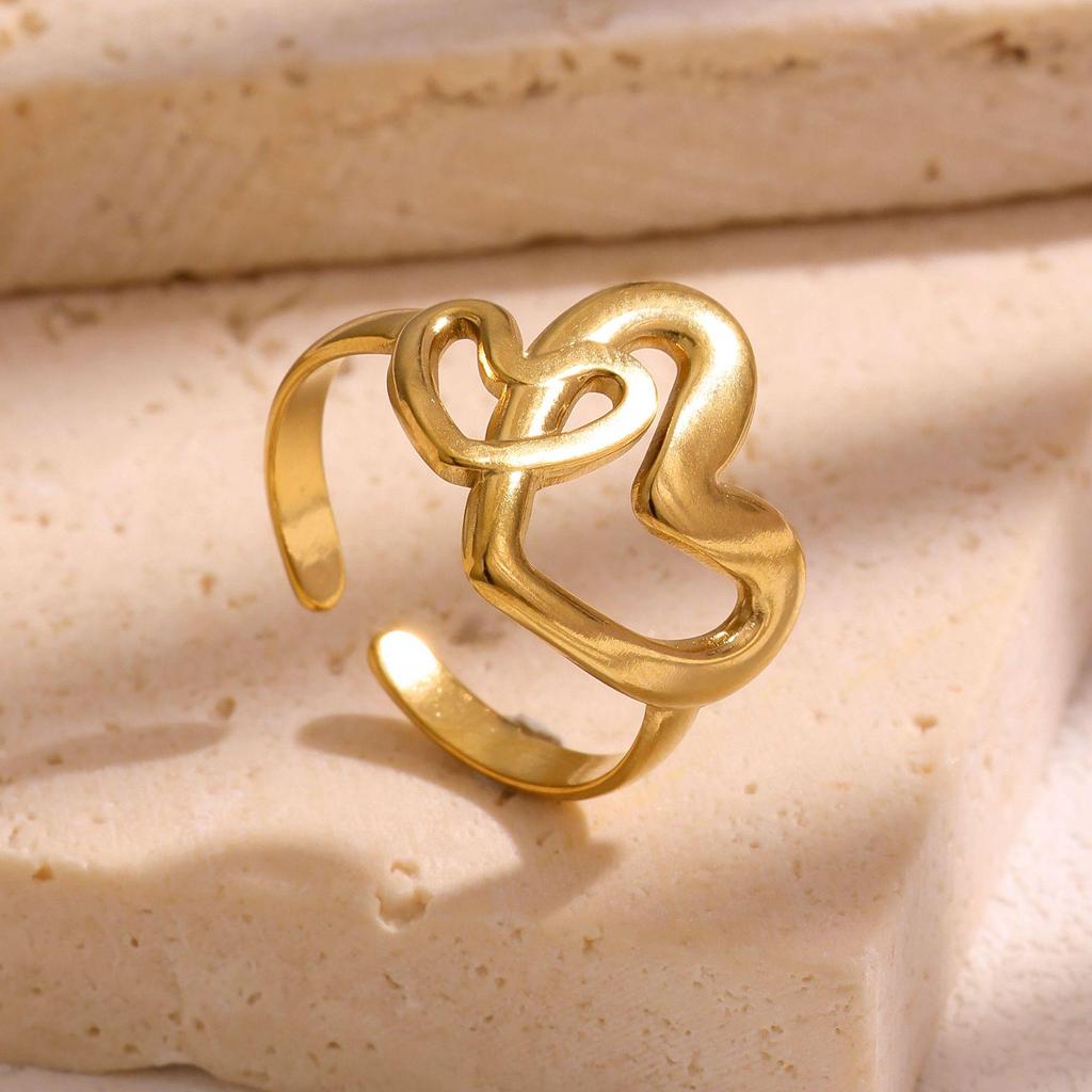French Textured Heart Stainless Steel Adjustable Ring for Women