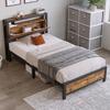 Metal Bed - MUVOE - 90 X 200 Cm - Headboard with Storage - Industrial Design - Capacity 120KG