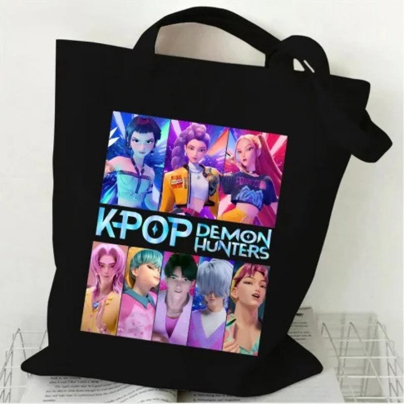 Kids Girls Kpop Rumi Zoey Mira Printed Student Large Capacity Casual Canvas Shopping Crossbody Shoulder Bags