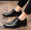 Spring 2025 Men's Black Pointed Toe Lace-Up Leather Business Shoes
