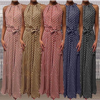 Women Casual Summer Dot Printed Sleeveless Beach Dress Sundress