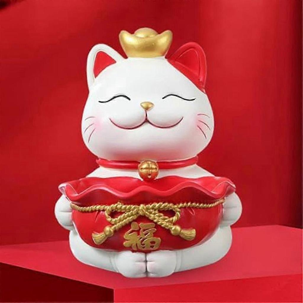 Lucky Cats Statue Ornament Sundries Container Creatives Resin Figurine Tabletop Organizer Jewelry T