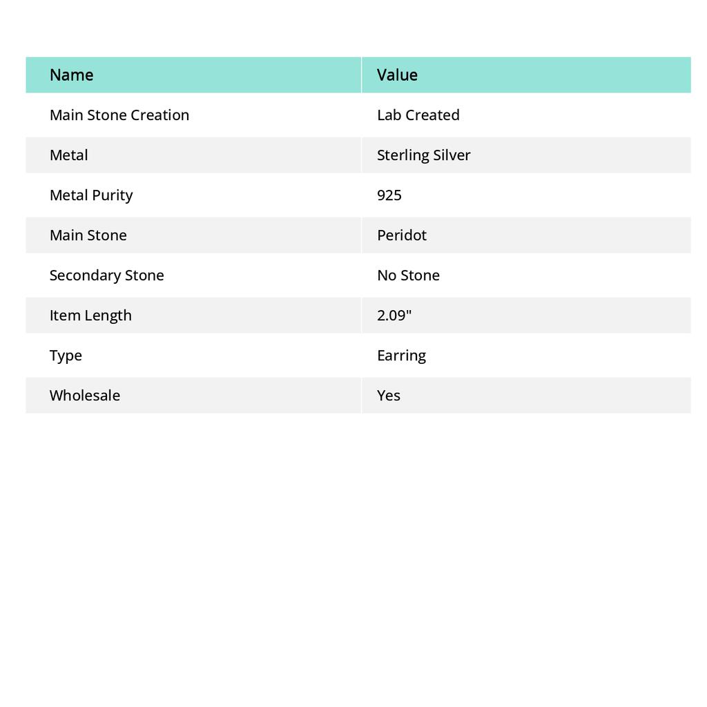 Peridoto Feito à Mão Prata de Lei 925 Joia Brinco 2.09" Y4n86