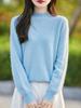 Women's Cream Yellow Wool Brushed Pullover Sweater, Half-High Neck Loose Knitwear Base Layer Top