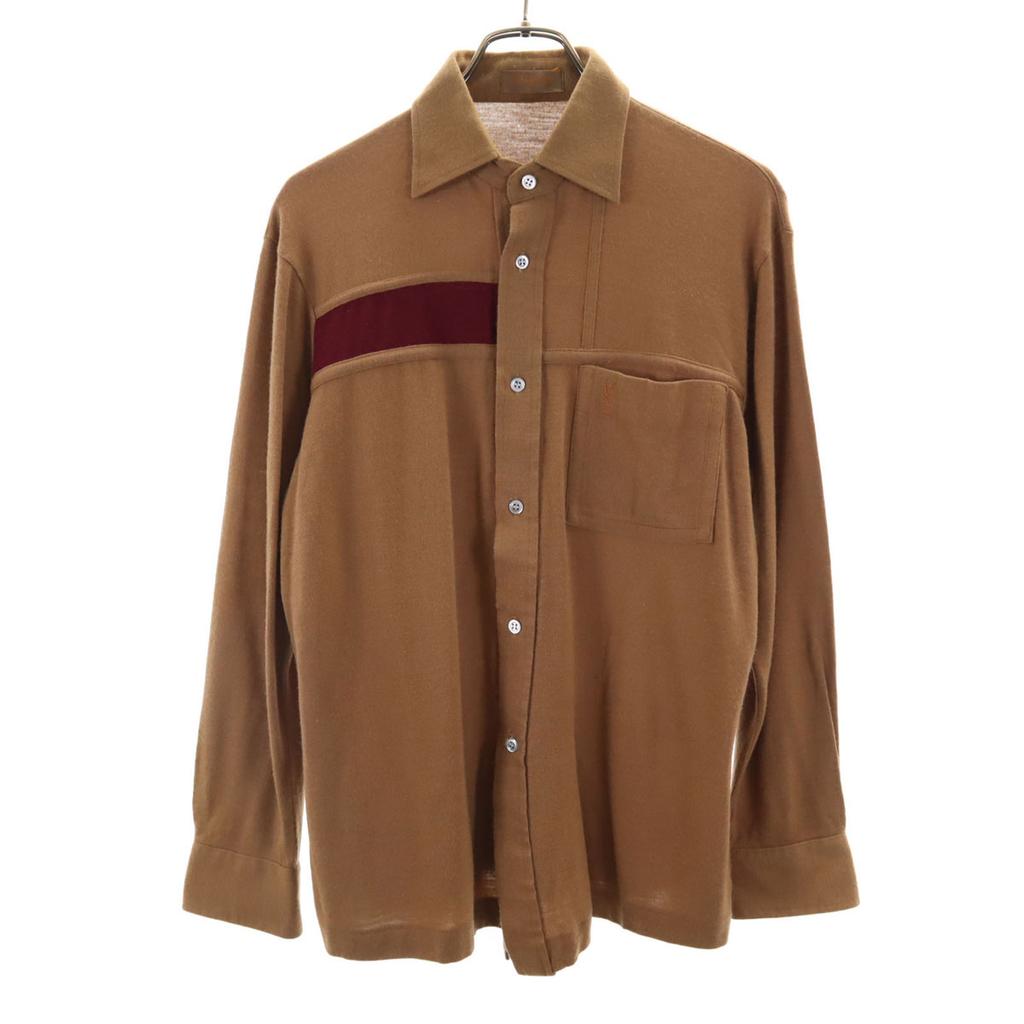 Yves Saint Laurent 90s Old Long Sleeve Wool Blend Shirt M Camel Men's Used