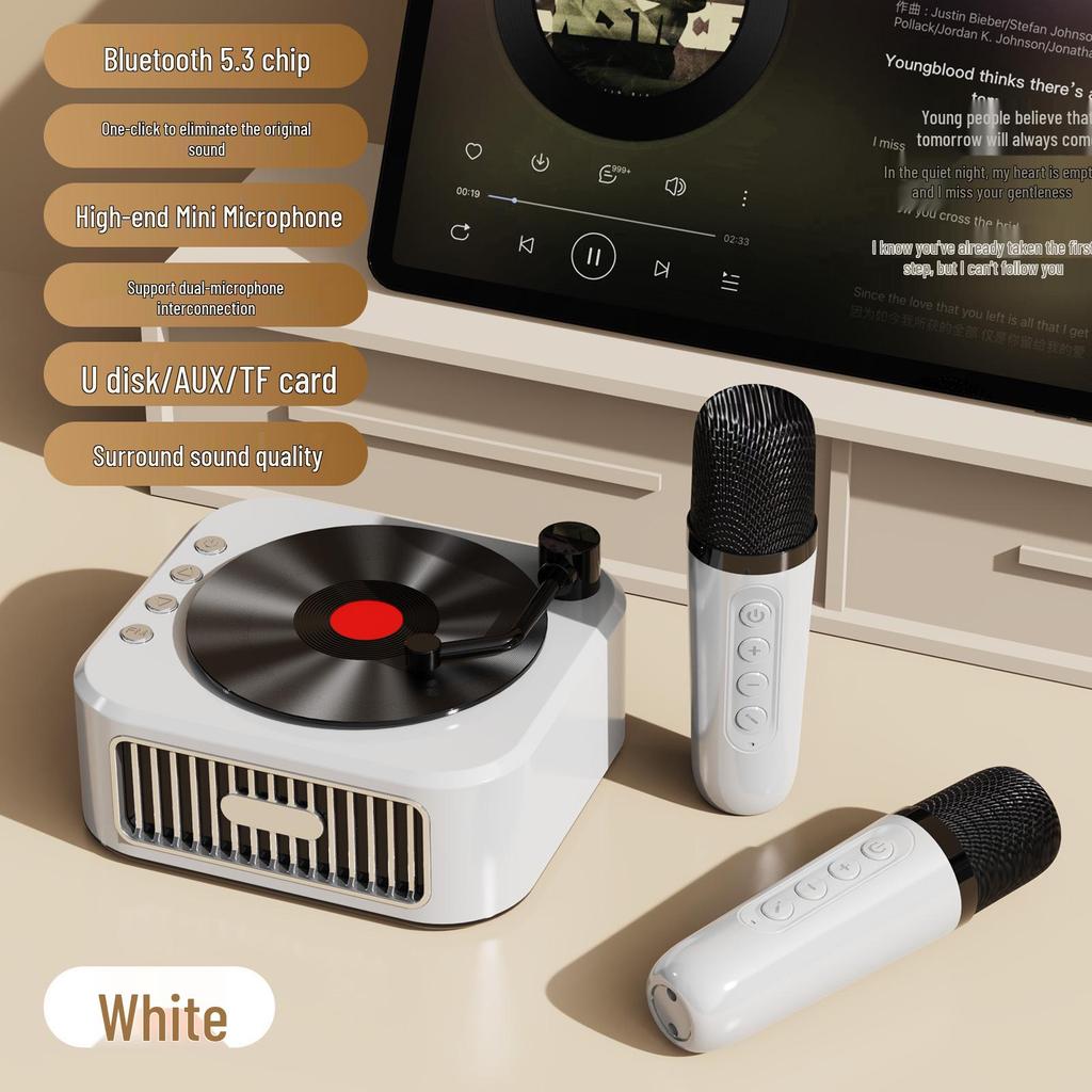 Retro Vinyl Record Player with Bluetooth Speaker & Wireless Microphone - Ultra-Small & High-Quality, Perfect Festival Gift