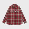 Men's Retro Red Plaid Embroidered Shirt - American Style, Loose Fit, Long Sleeve, Sun Protection