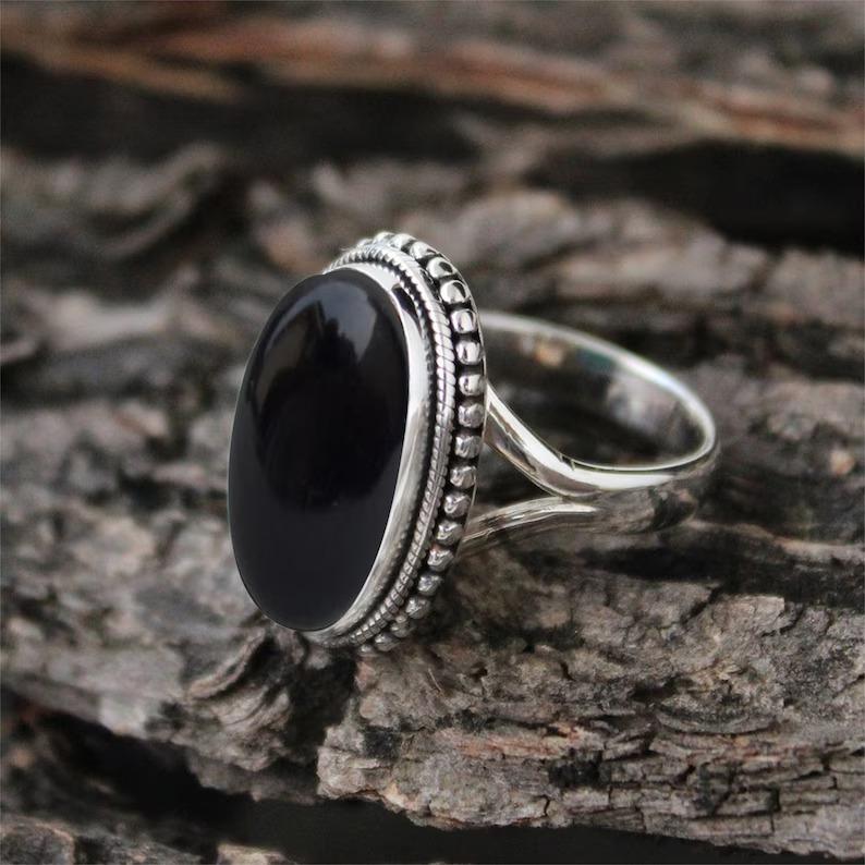 Black Onyx Oval Gemstone Ring, Solid 925 Sterling Silver Ring, Handmade Jewelry, Thanksgiving Ring, Women Jewelry