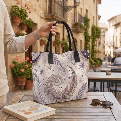  Boho Star Pattern Tote Bag Large Capacity Casual Shoulder Bag for Daily Use