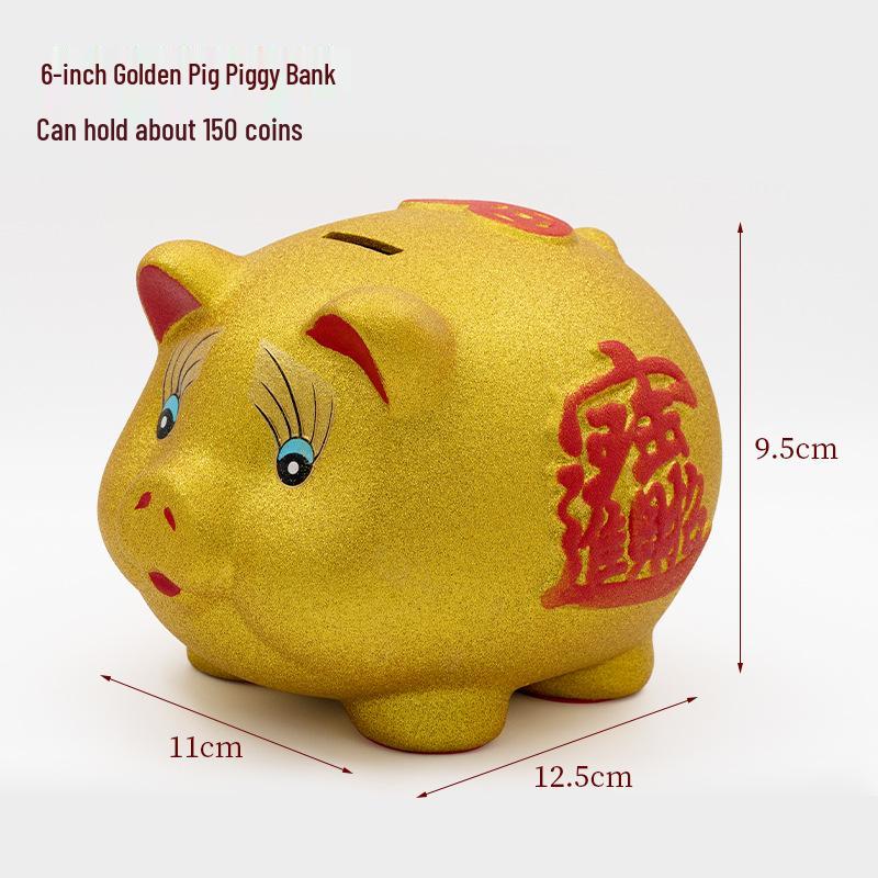 Golden Electroplated Ceramic Piggy Bank - Lucky Pig Figurine for Adults & Kids