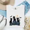 Black Felines Shirt Cat Harvest Gift Women Threadwork Tee Cat T-Shirt Cat Fan Felted Tshirt Autumn Graphic Animation Bat Silhouettes Tshirt